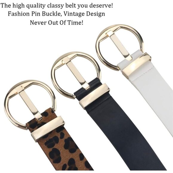 Women's Leopard Print Pu Leather Belts For Jeans Dresses With Alloy Buckle - Picture 4 of 6